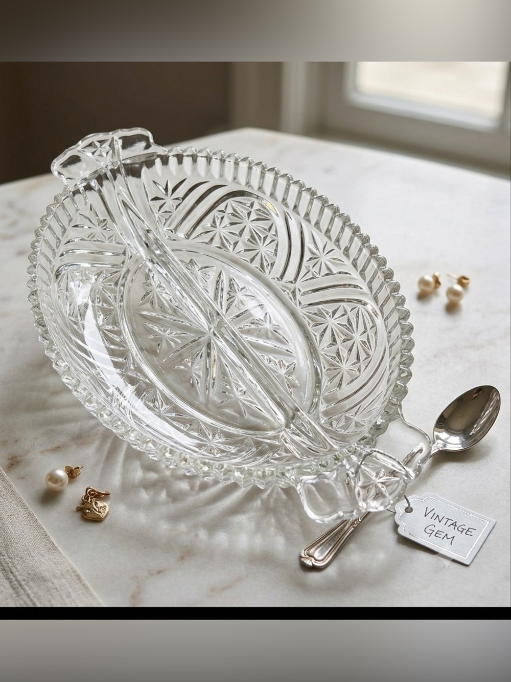ANCHOR ⚓️ HOCKING Vintage 70’s Divided GlassTray for Nuts Relish Candy Dish NWOT